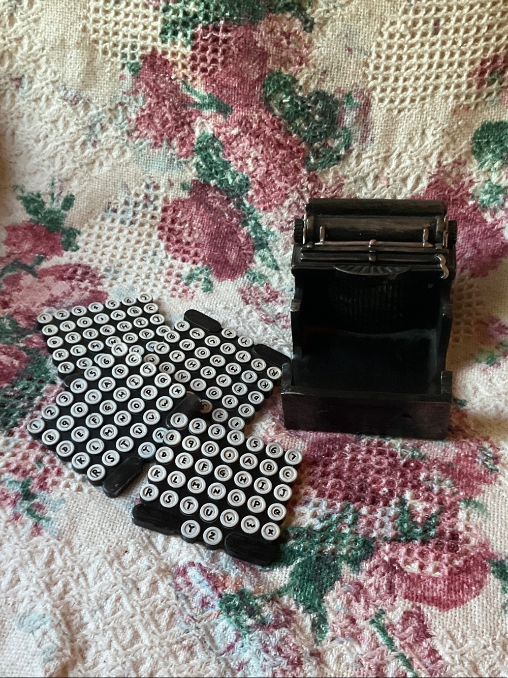 Vintage Black Typewriter Key Set with Round White Letter Keys